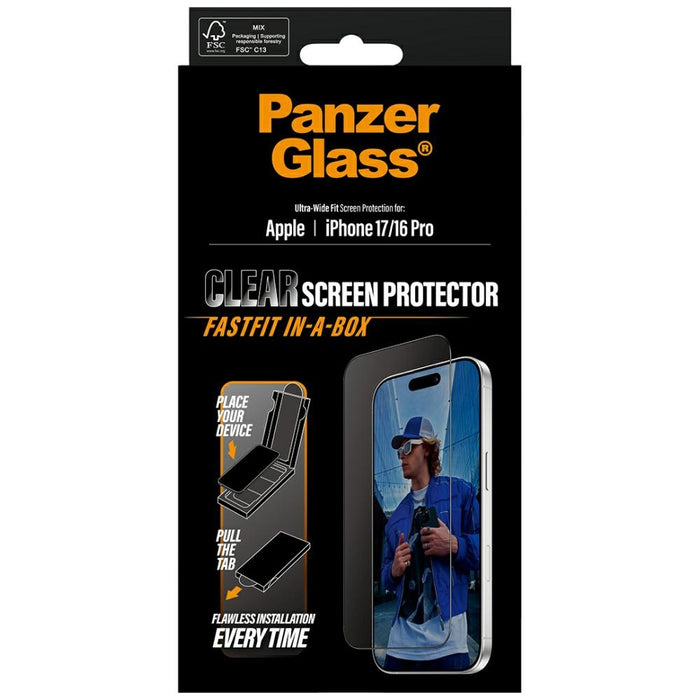 PanzerGlass Ultra-Wide Fit Fastfit Tempered Glass for iPhone 17 / 16 Pro