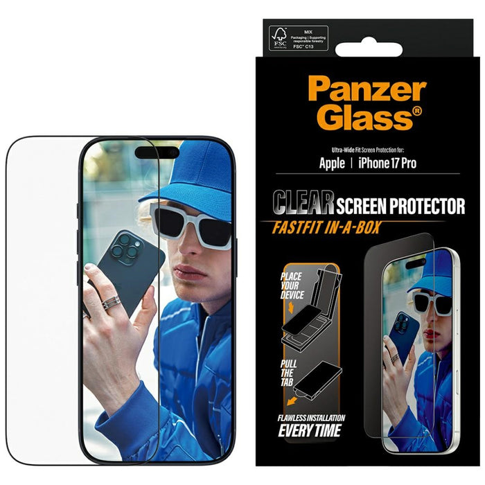 PanzerGlass Ultra-Wide Fit Fastfit Tempered Glass for iPhone 17 Pro