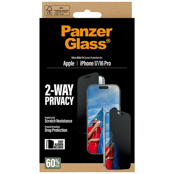 PanzerGlass Ultra-Wide Fit EasyAligner Privacy Glass for iPhone 17 / 16 Pro