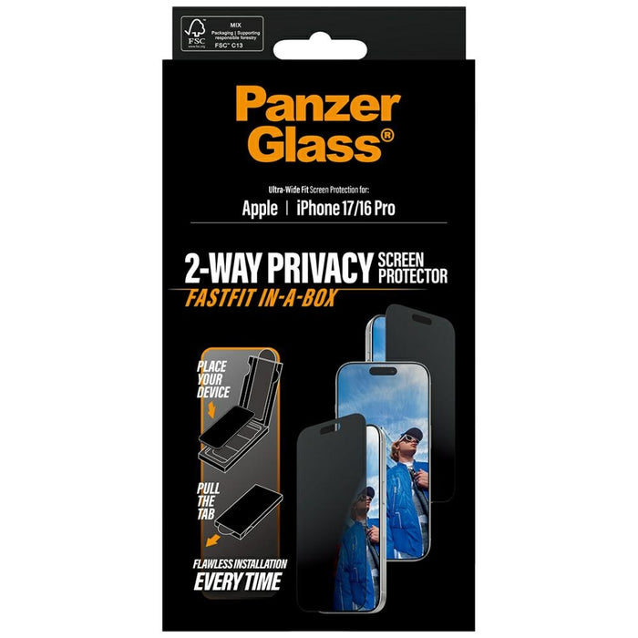 PanzerGlass Ultra-Wide Fit Fastfit Privacy Glass for iPhone 17 / 16 Pro