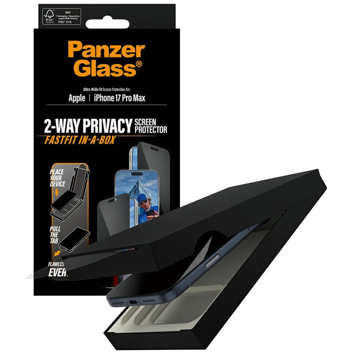 PanzerGlass Ultra-Wide Fit Fastfit Privacy Glass for iPhone 17 Pro Max