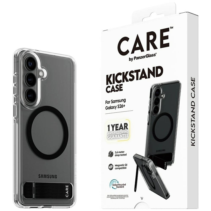 CARE by PanzerGlass Black Kickstand &amp; QI Case for Samsung Galaxy S26+ - Transparent