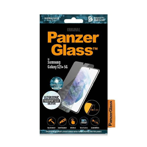 PanzerGlass E2E Microfracture Tempered Glass for Samsung Galaxy S21+ Case Friendly Finger Print AntiBacterial - Black