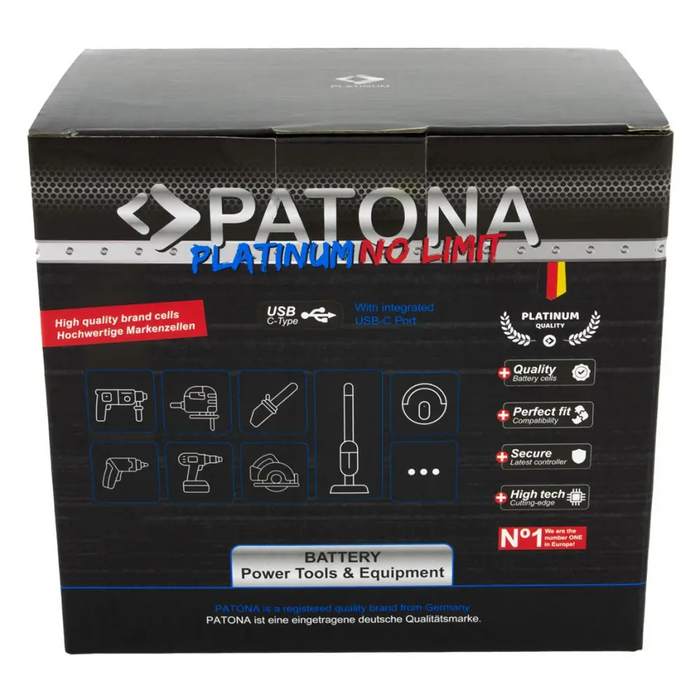 PATONA Platinum 18V Battery for Milwaukee M18 with USB-C port PD45W Black - Batteries for electro