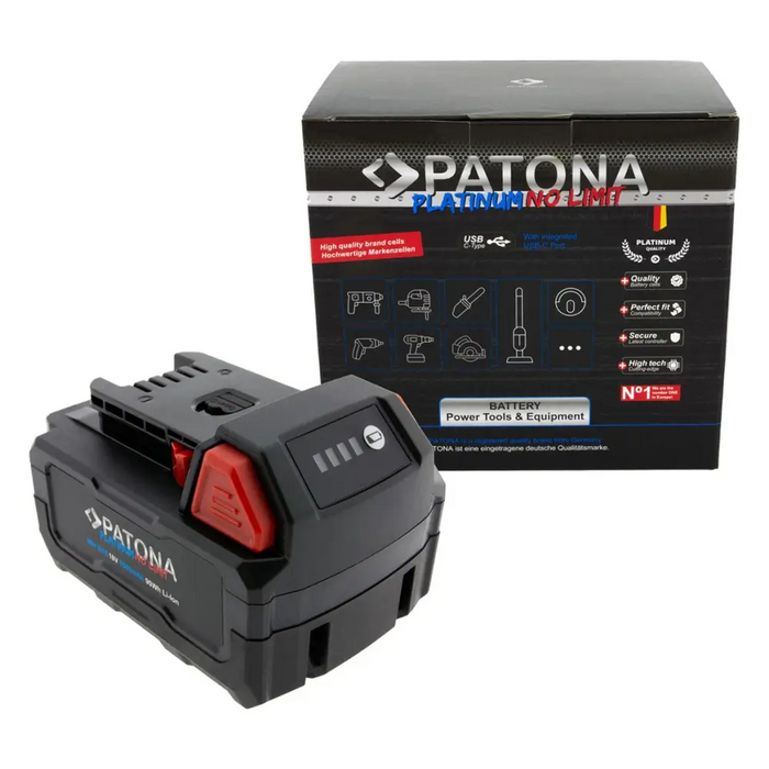 PATONA Platinum 18V Battery for Milwaukee M18 with USB-C port PD45W Black - Batteries for electro