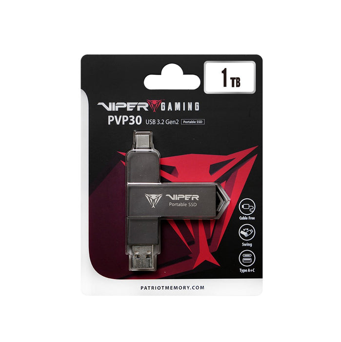 External Portable SSD Patriot Viper PVP30 Duo Compact 1TB 1000MB/s USB A+C 3.2 Gen2 (PVP301TB28UDG)