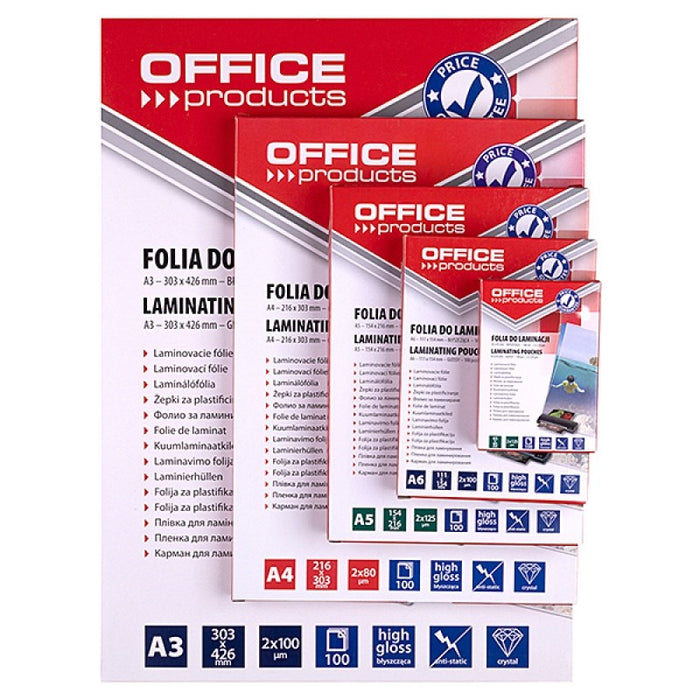 OFFICE PRODUCTS Laminating film, A4, 2x80 microns, glossy, 100 sheets, transparent