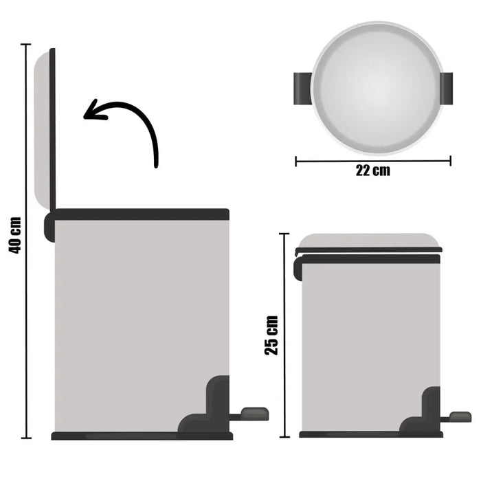 Pedal bin Berilo Silver Stainless steel Plastic 3 L (6 Units) - Почистване Прахосмукачки И Гладене<<<Дом