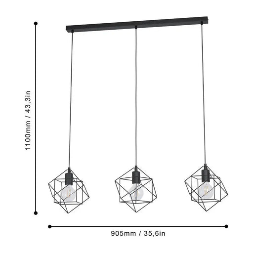 PENDANT 3XE27 BLACK EGLO STRAITON - Пендели<<<Вътрешно осветление<<<Осветление<<<Praktiker&&&Пендели<<<Вътрешно