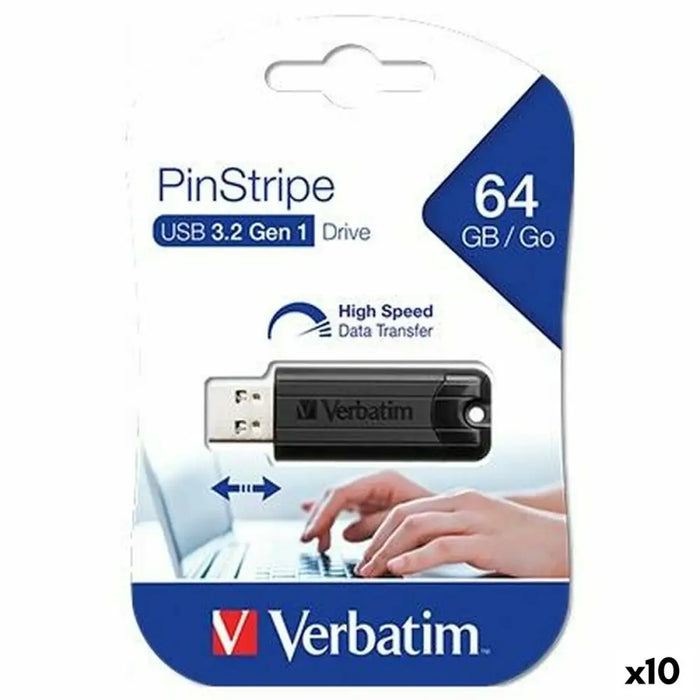 Pendrive Verbatim Pinstripe Black 64 GB (10 Units) - Компютър Мрежи и компоненти<<<Компютри| Електроника<<<BigBuy&&&USB