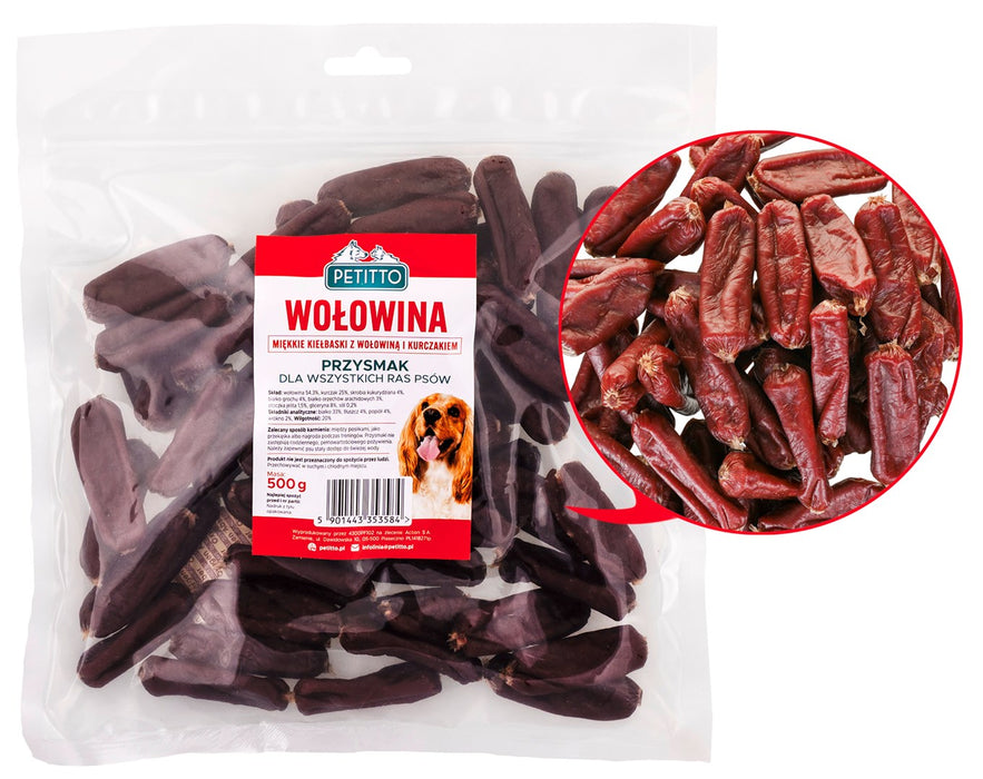 PETITTO Soft beef sausages - dog treat - 500g