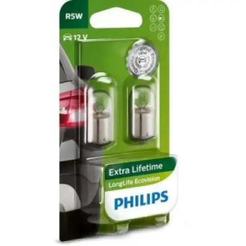 PHILIPS LONG LIFE ECOVISION R5W 3200K 5W 12V CARTON BLISTER X2 PCS - КРУШКИ И СВЕТЛИНИ<<<MaxCar