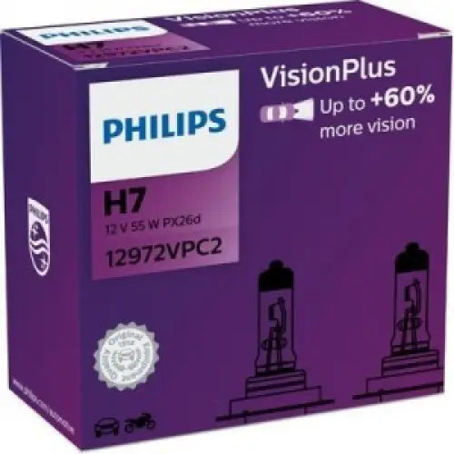 PHILIPS VISIONPLUS PLUS 60% H7 5000K 55W 12V CARTON BLISTER X2 PCS - АВТОАКСЕСОАРИ<<<MaxCar