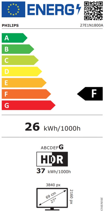 Philips 27E1N1800A, 27" IPS WLED, 3840x2160@60Hz, 4ms GtG, 350cd m/2, 1000:1, Mega Infinity DCR, Adaptive Sync, FlickerFree, Blue Light Soft, 2Wx2, Tilt, 2xHDMI, DP