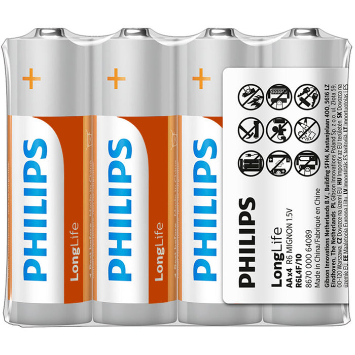BATTERIES PHILIPS R6L4F/10 AAX4 LONGLIFE