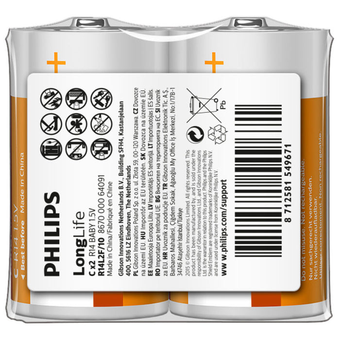 PHILIPS R14L2F/10 Cx2 LONGLIFE BATTERIES