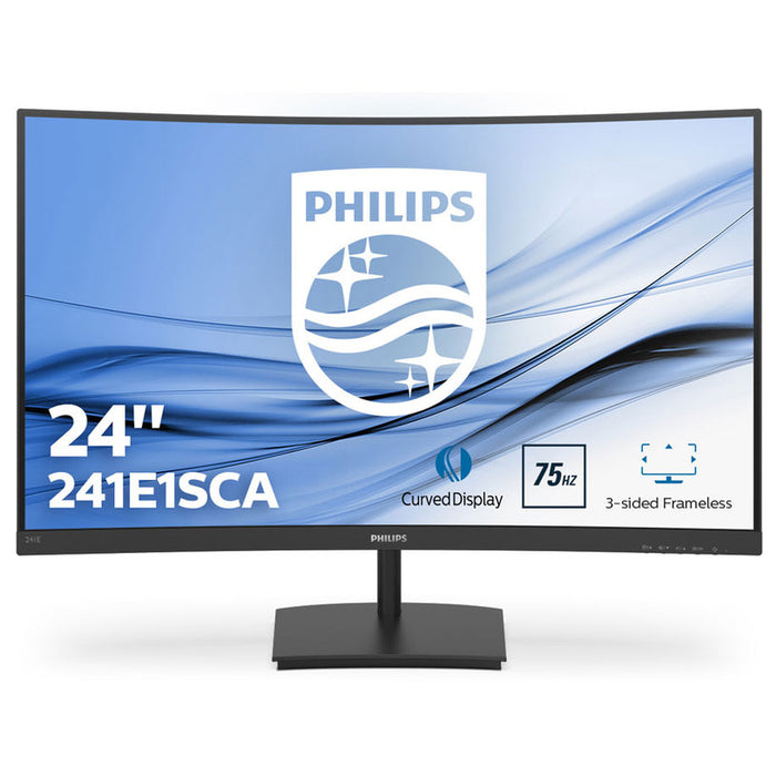 Philips 241E1SCA, 23.6" Curved 1500R VA WLED, 1920x1080@75Hz, 4ms GTG, 250cd/m2, 3000:1, Mega Infinity DCR, FreeSync/Adaptive Sync, FlickerFree, Low Blue Mode, 3Wx2, Tilt, D-SUB, HDMI