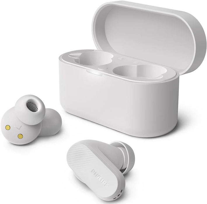 PHILIPS True Wireless Earbuds IPX4 Make calls using a single earbud Up to 24 hours play time white