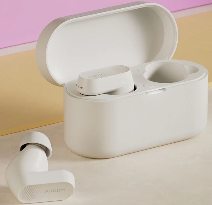 PHILIPS True Wireless Earbuds IPX4 Make calls using a single earbud Up to 24 hours play time white