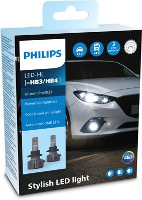 PHILIPS ULTINION PRO3022 HL HB3/HB4 6000K 24W 12V/24V CARTON BOX X2 PCS