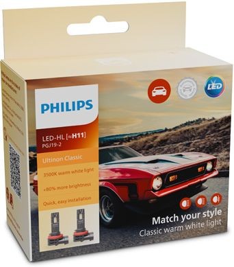 PHILIPS ULTINION CLASSIC H11 3500K 20W 12V CARTON BOX X2 PCS