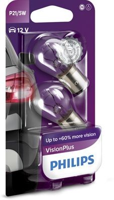 PHILIPS VISIONPLUS PLUS 60% P21/5W 3400K 5W/21W 12V CARTON BLISTER X2 PCS