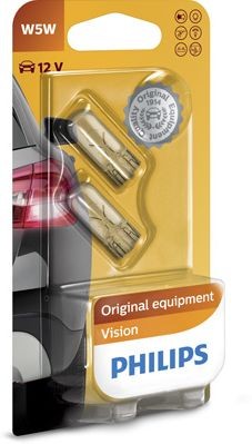 PHILIPS VISION W5W 3200K 5W 12V CARTON BLISTER X2 PCS