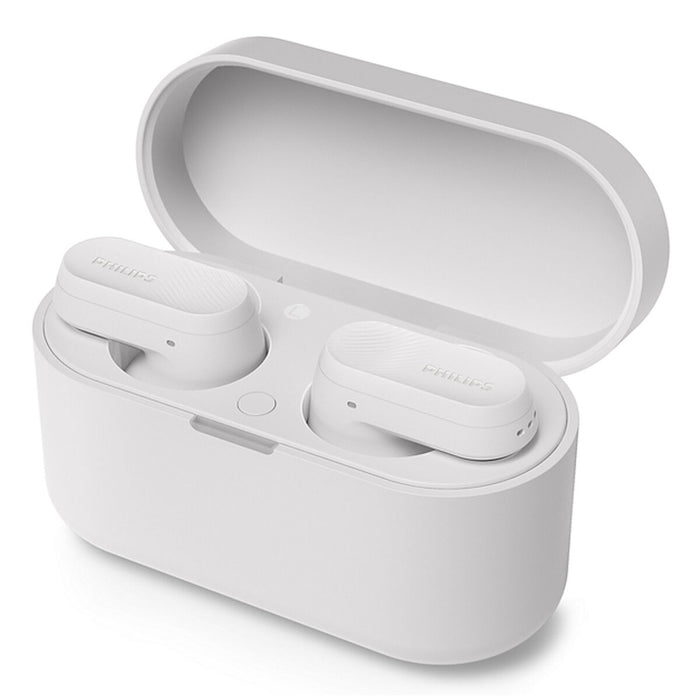 PHILIPS True Wireless Earbuds IPX4 Make calls using a single earbud Up to 24 hours play time white