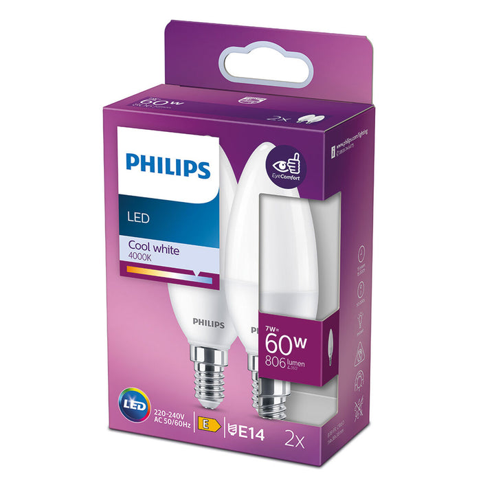 Candle Light Bulb Philips E 7 W E14 806 lm Ø 3,8 x 11,4 cm 2 Units (4000 K)