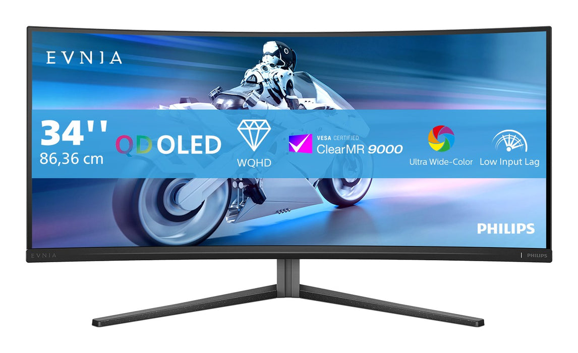 Philips Evnia 34M2C6500, 34" Curved 1800R QD-OLED, 3440x1440@175Hz, 0.03ms GtG, 1000 nit, 1 000 000:1, Mega Infinity DCR, Adaptive Sync, FlickerFree, LowBlue Mode, Tilt, Height Adjust, Swivel, 2xHDMI, DP, USB hub