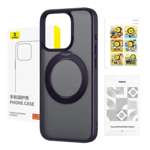 Phone Case Baseus SkyRing Magnetic with Stand for iP 14 Pro Max + tempered-glass and cleaning kit (purple) - Protective
