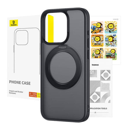 Phone Case Baseus SkyRing Magnetic with Stand for iP 14 Pro Max + tempered-glass and cleaning kit (black) - Protective