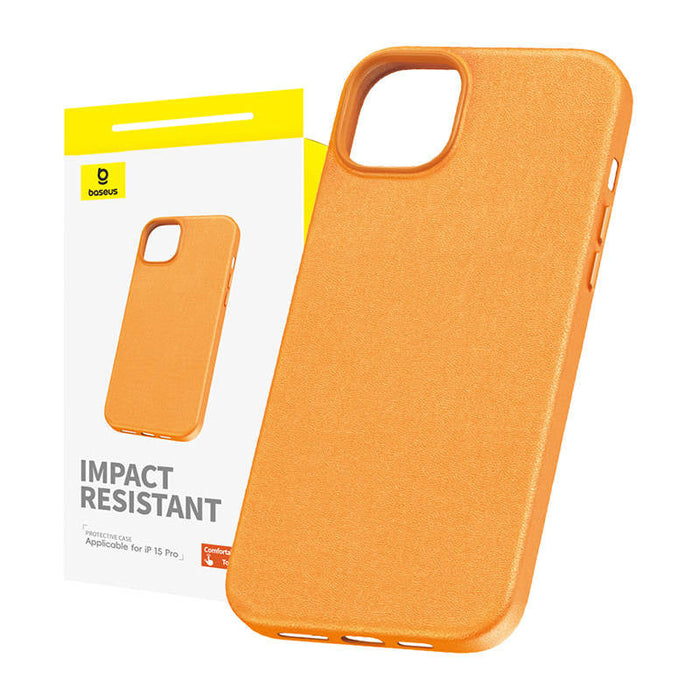 Phone Case for iPhone 15 Pro Baseus Fauxther Series (Orange) - Protective cases for smartphones<<<Cases<<<GSM