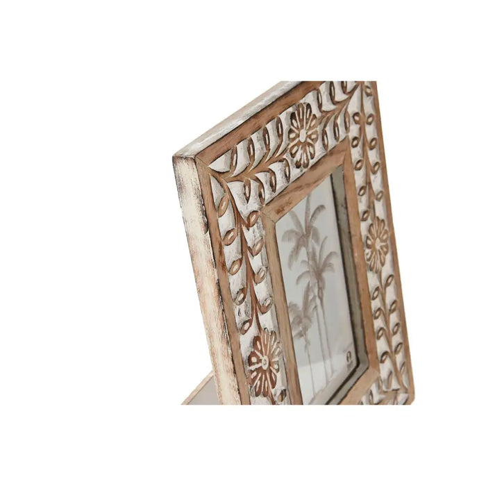 Photo frame Home ESPRIT White Natural Crystal Mango wood Flower Indian Man 21 x 2 x 26,5 cm - Декорация и
