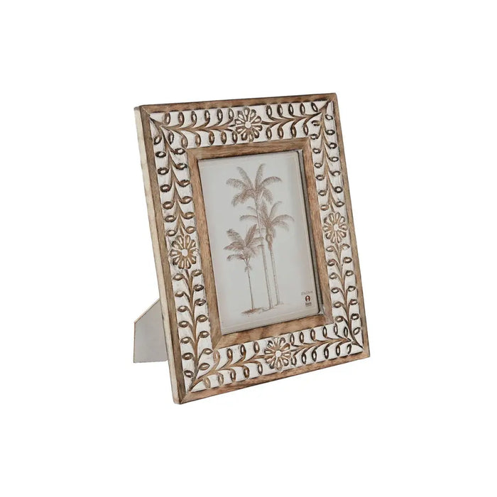 Photo frame Home ESPRIT White Natural Crystal Mango wood Flower Indian Man 26,5 x 2 x 31,5 cm - Декорация и