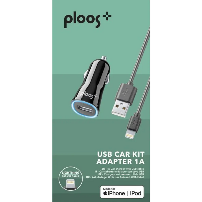 PLOOS Apple car charger MFI 1A black - Аксесоари за смартфон<<<Аксесоари<<<TechMart&&&Аксесоари за смартфон<<<Телефони