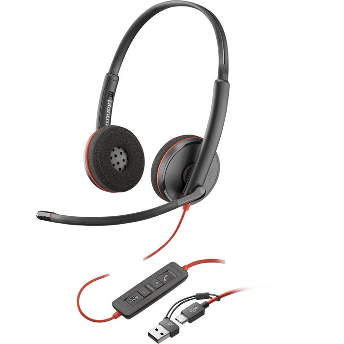 HP Poly Blackwire 3220 Stereo USB-C Black Headset +USB-C/A Adapter Bulk