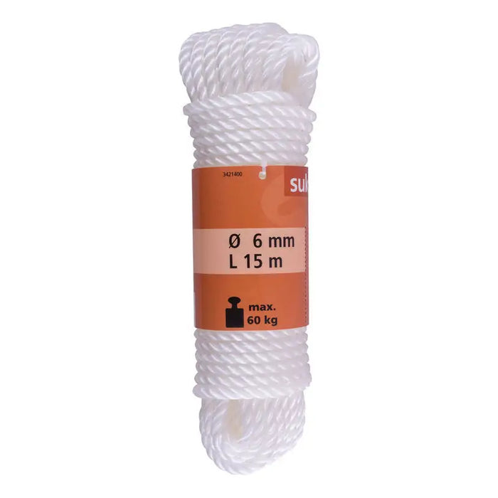 POLYPROPYLENE CORD TWISTED WHITE 6 MM 15M SUKI - Шнурове<<<Въжета и вериги<<<Инструменти и железария<<<Praktiker