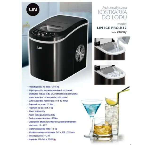 Portable ice maker LIN ICE PRO-B12 black - Ice-makersAGD-KOS<<<Home Appliance - ProductsAGD<<<ActionPL