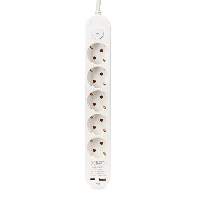 Power Socket - 5 sockets with Switch EDM 41824 White 3680 W 250 V (1,5 m) - Електроника Периферни и резервни