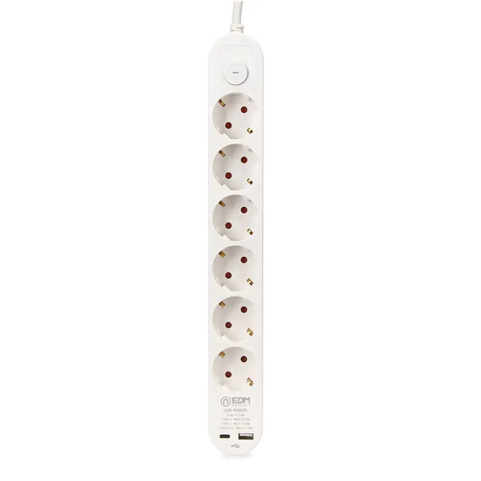 Power Socket - 6 Sockets with Switch EDM 41825 White 3680 W 250 V 30 W (1,5 m) - Електроника Периферни и резервни