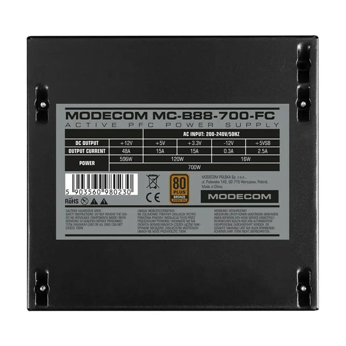 Power supply Modecom ZAS-MC-B88-700-ATX-FC-BULK ATX 700 W 80 Plus Bronze - Източници на захранване<<<Компютър Мрежи и