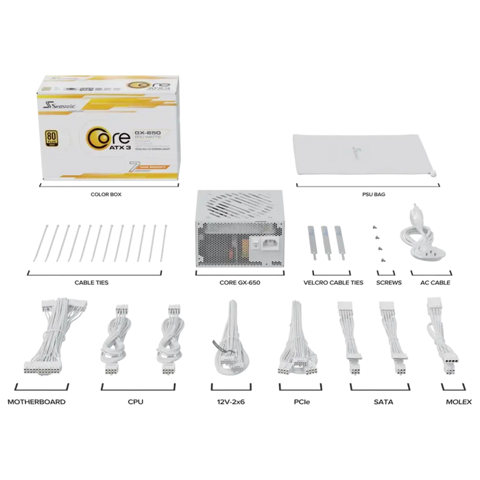 Power supply unit Seasonic CORE GX White 650W 80+ Gold Fully Modular ATX 3.1 PCIe 5.1 - Захранвания<<<Компютърни