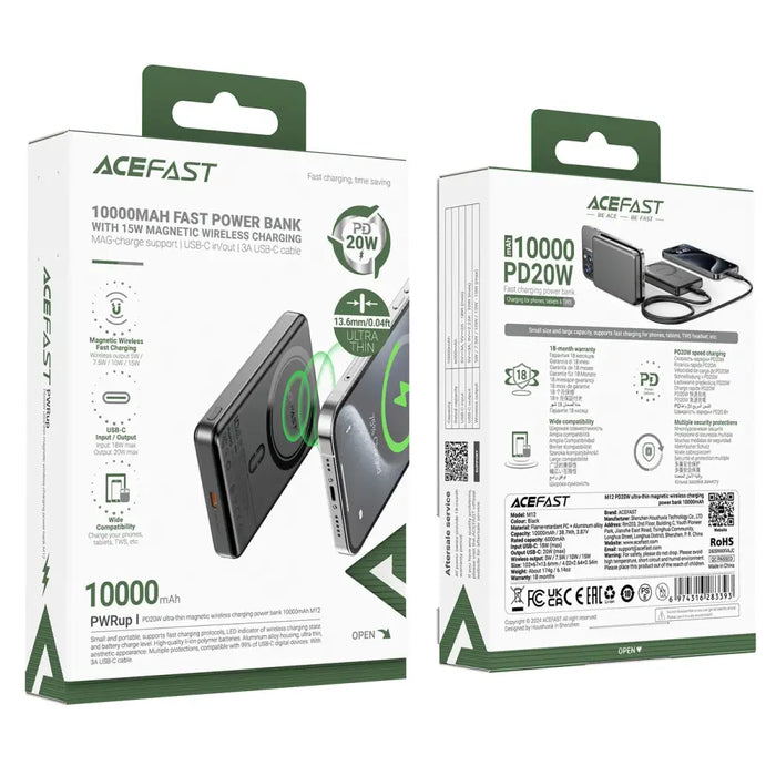 Powerbank Acefast M12-10000 PD20W ultra-slim MagSafe compatible - black - Powerbanks<<<HurtelXML