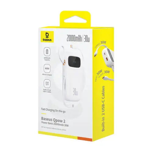 Powerbank Baseus QPow 2 20000mAh 30W 2xUSB-C (white) - Powerbanks<<<GSM