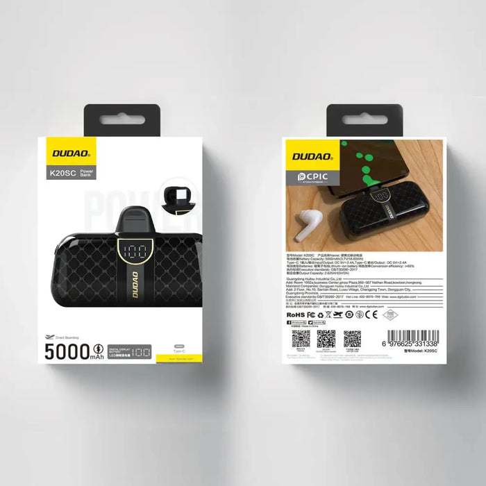 Powerbank Dudao K20SC 5000mAh mini 2x USB-C - black - Powerbanks<<<HurtelXML