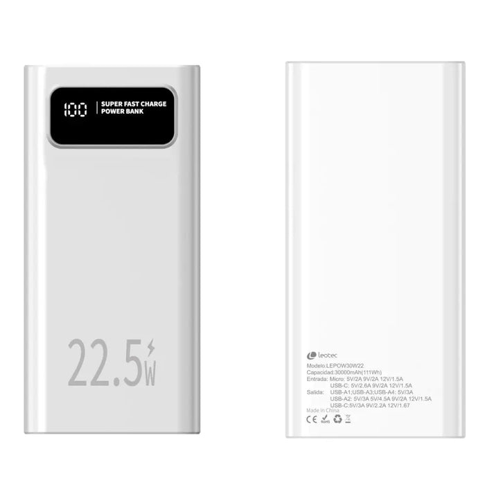 Powerbank LEOTEC LEPOW30W22W White 30000 mAh - Електроника Телефони и таблети<<<Компютри| Електроника<<<BigBuy&&&Power