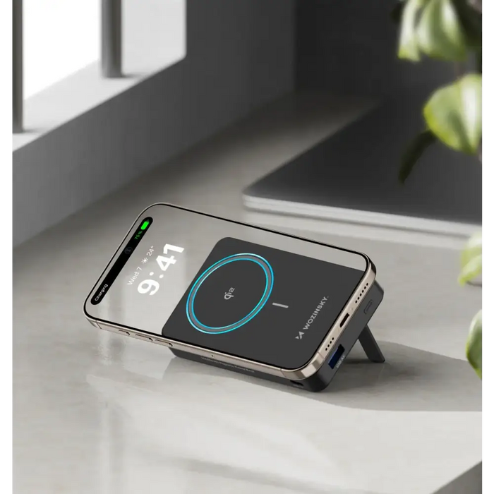 Powerbank Wozinsky WLWP-10KA0Y3S 22.5W PD Qi2 10000 mAh with stand 1x USB-A 1x USB-C - black - Powerbanks<<<HurtelXML