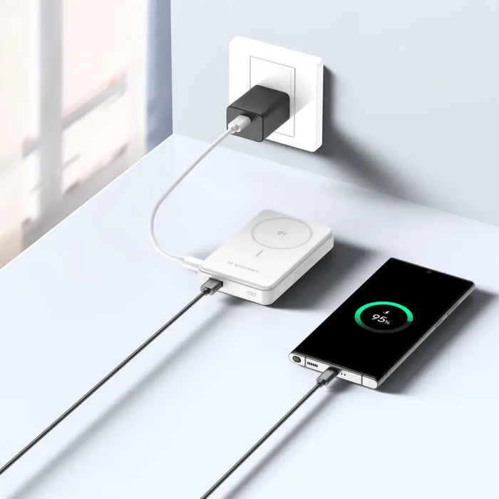 Powerbank Wozinsky WLWP-10KA0Y3WS 22.5W PD Qi2 10000 mAh with stand 1x USB-A 1x USB-C - white - Powerbanks<<<HurtelXML