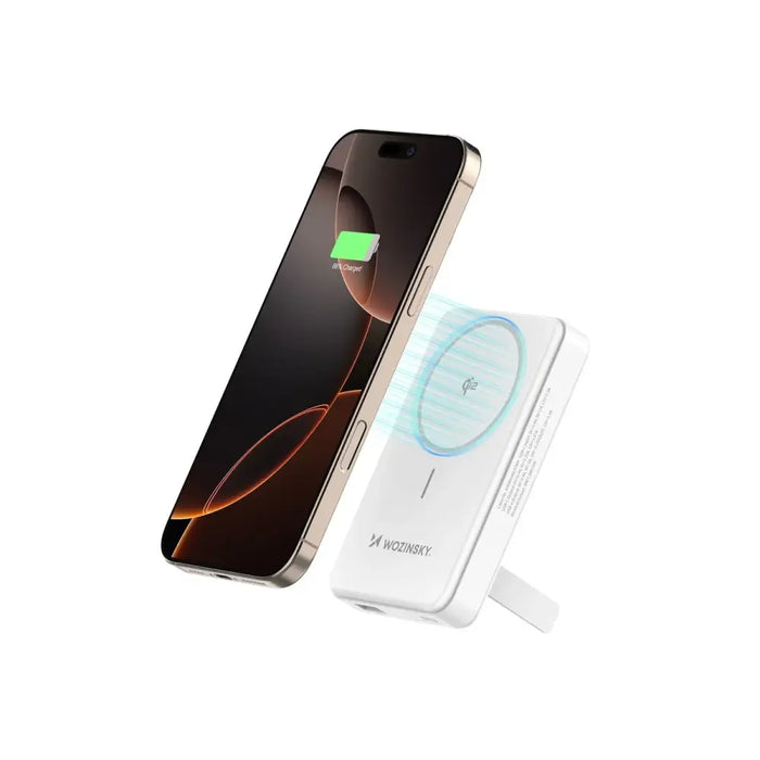 Powerbank Wozinsky WLWP-10KA0Y3WS 22.5W PD Qi2 10000 mAh with stand 1x USB-A 1x USB-C - white - Powerbanks<<<HurtelXML